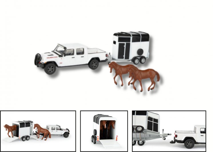 Jeep Gladiator avec remorque à chevaux et chevaux 1/32